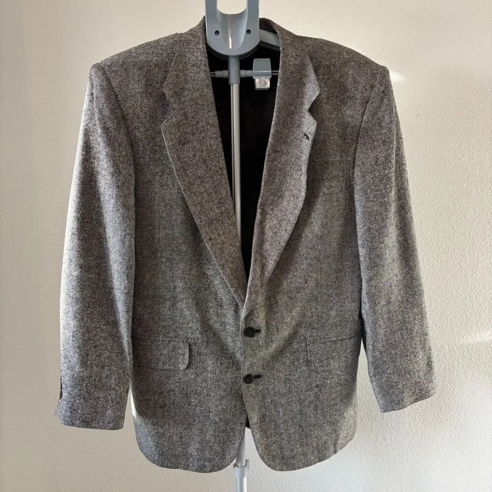 Vtg Robert Stock Blazer Jacket Mens 41R Gray Notch Lapel Single Breasted Formal